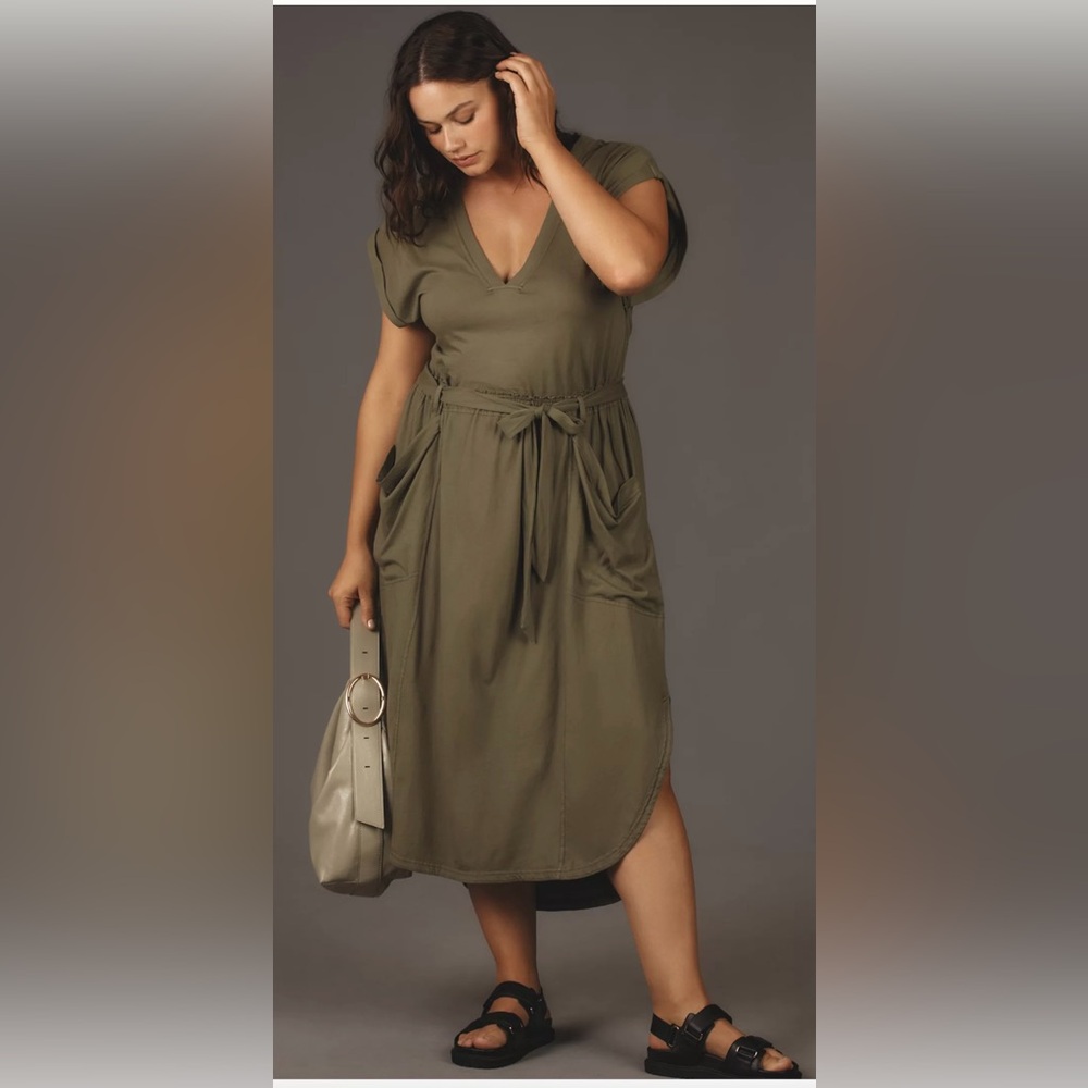 NWT Daily Practice by Anthropologie Short-Sleeve V-Neck Midi Dress